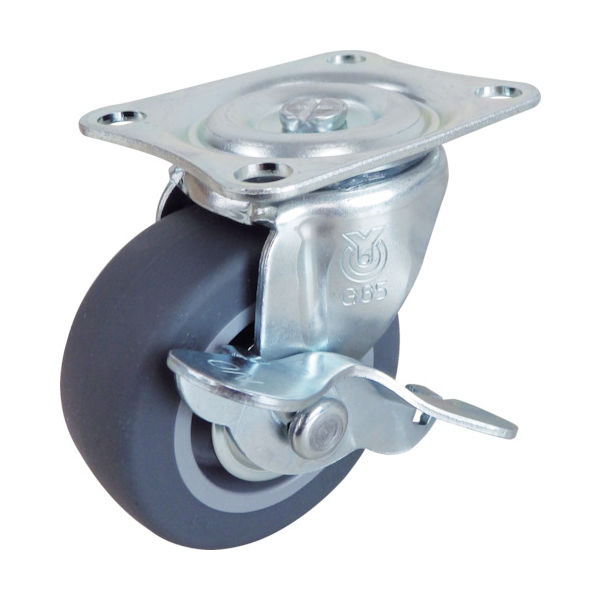 プレート式 自在 キャスター エラストマー 車輪径65mm ストッパー付き Gタイプ GーS型 取付寸法55×42 G-65ELS 1個（直送品）