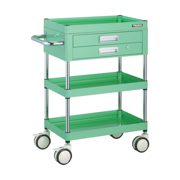 トラスコ中山 TRUSCO ファルコンワゴン 2段引出付 750×500 ウレタン双輪 ヤンググリーン FAW-973XD-YG 1台（直送品）