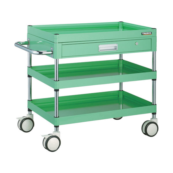 トラスコ中山 TRUSCO ファルコンワゴン 薄型1段引出付 750×500 ウレタン双輪 ヤンググリーン FAW-773ZD-YG 1台（直送品）