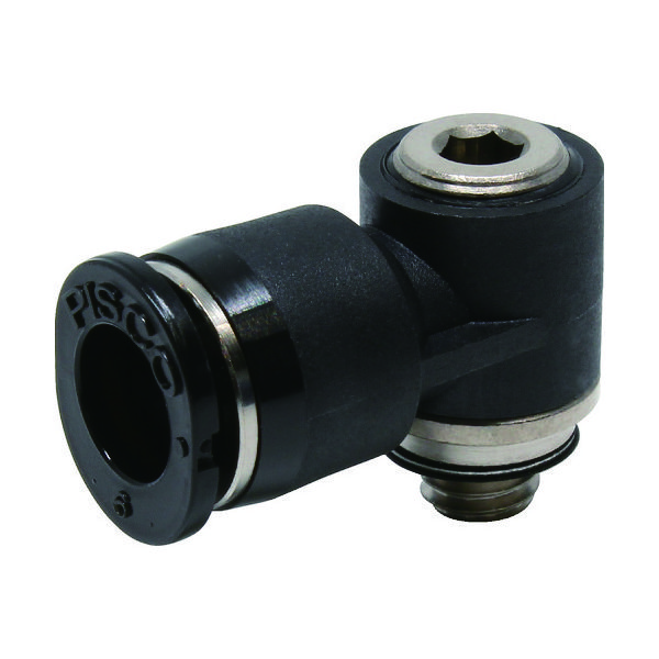 日本ピスコ ピスコ チューブフィッティングミニタイプ 六角穴付ユニバーサルエルボ チューブ6 接続口径M5×0.8 POL6-M5M 1個（直送品）