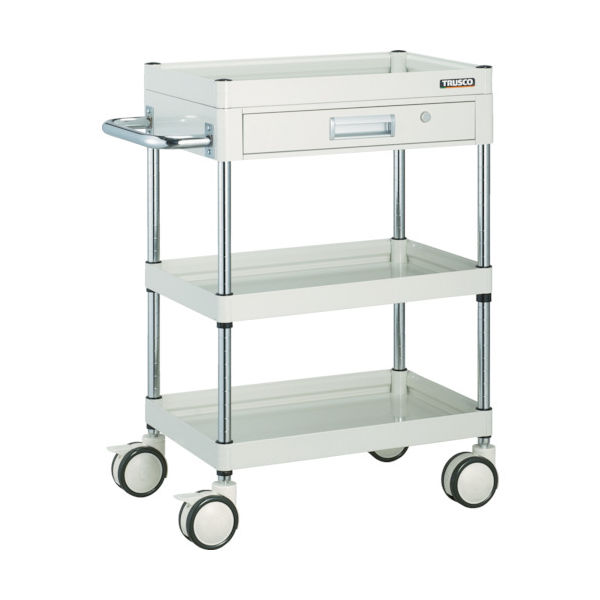 トラスコ中山 TRUSCO ファルコンワゴン 薄型1段引出付 750×500 ウレタン双輪 ホワイト FAW-973ZD-W 1台（直送品）