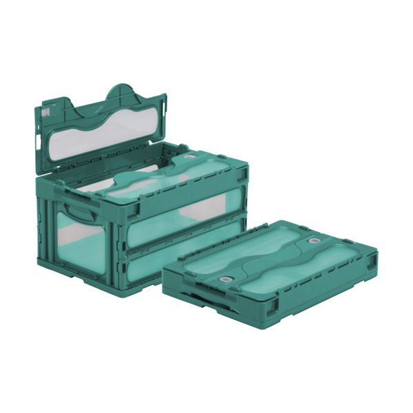 三甲 サンコー フタ一体型折りたたみコンテナー 559020 マドコンC―40Bグリーン SKO-C-40B-GR 1個 439-1055（直送品）