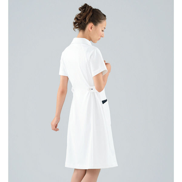 KAZEN ワンピース半袖 （ナースワンピース） 医療白衣 ホワイト×ネイビー L 049-28（直送品）