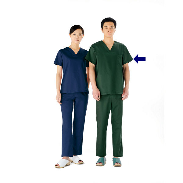 KAZEN スクラブ 医療白衣 男女兼用 半袖 グリーン LL REP136-C/22 
