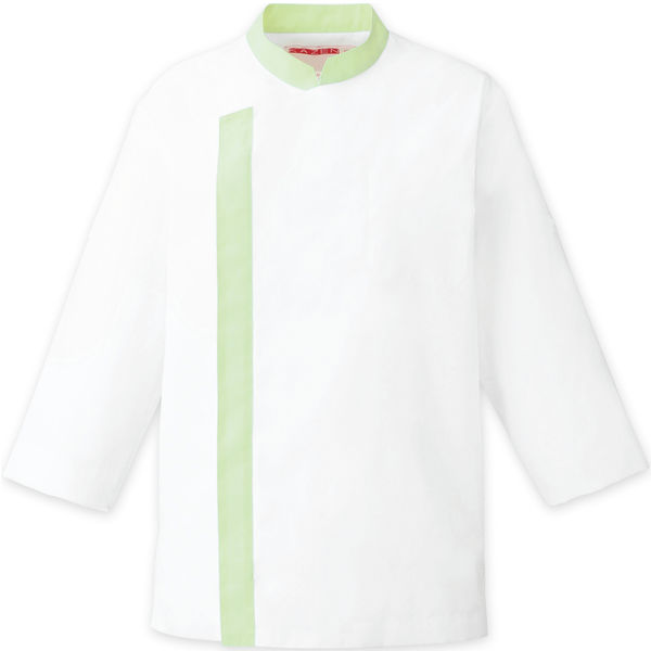 KAZEN 兼用コックシャツ七分袖 ホワイト×ミントグリーン L APK215-12 1着