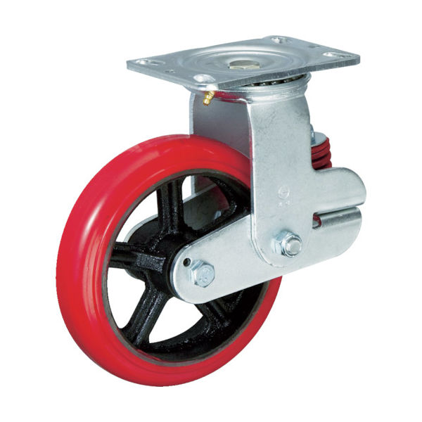 イノアック プレート式緩衝牽引キャスター(ウレタン車) 自在 φ200 バネ付(緑) KTU-200WJ-GS 1個（直送品）