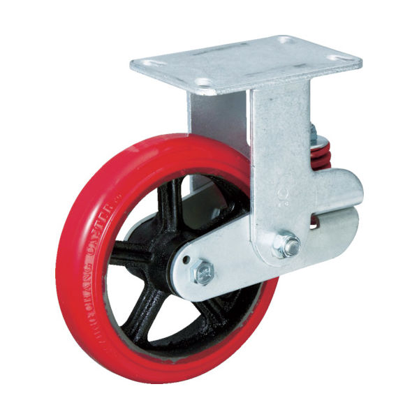 イノアック プレート式緩衝牽引キャスター(ウレタン車) 固定 φ200 バネ付(緑) KTU-200WK-GS 1個（直送品）