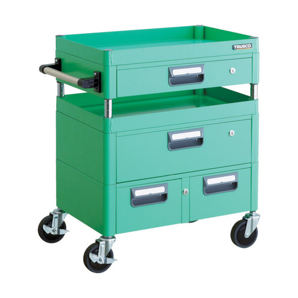 TRUSCO ツールワゴン フェニックスワゴン 抗菌 省音 600X400XH740 引出付 ヤンググリーン PEW-762VWZ-YG（直送品）