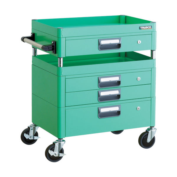 TRUSCO ツールワゴン フェニックスワゴン 抗菌 省音 600X400XH740 引出付 ヤンググリーン PEW-762VXZ-YG（直送品）