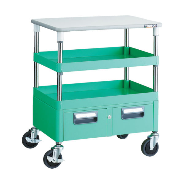TRUSCO ツールワゴン フェニックスワゴン 省音 600X400XH740 引出 天板付 ヤンググリーン PEW-762WT-YG 1台（直送品）