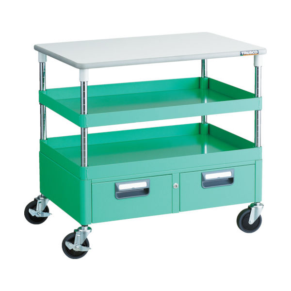 TRUSCO ツールワゴン フェニックスワゴン 省音 750X500XH740 引出 天板付 ヤンググリーン PEW-772WT-YG 1台（直送品）