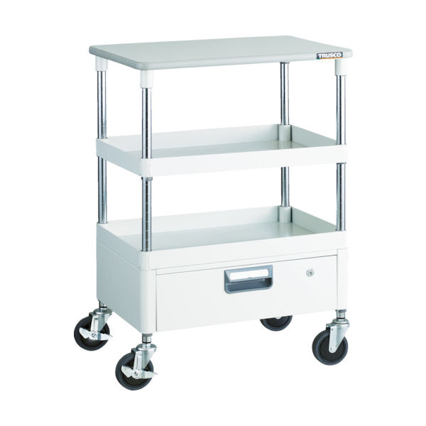 トラスコ中山 TRUSCO ツールワゴン フェニックスワゴン 省音 600X400 1段引出 天板付 ホワイト PEW-962VT-W 1台（直送品）