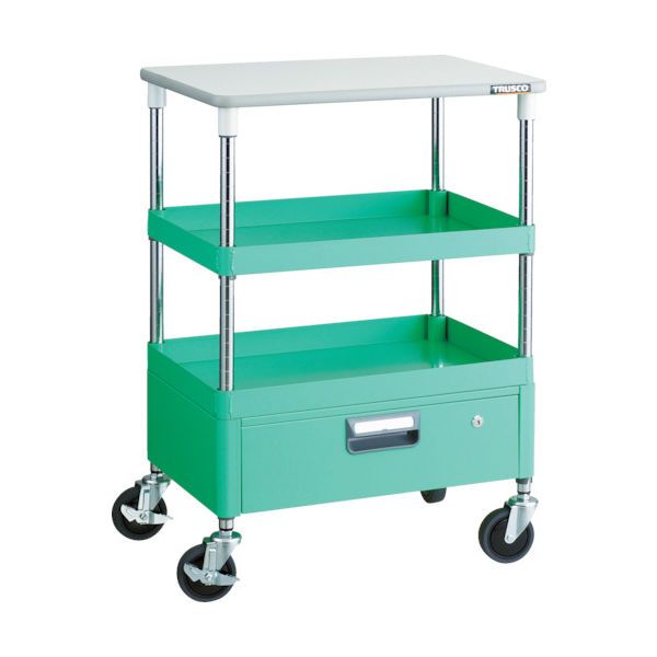 TRUSCO ツールワゴン フェニックスワゴン 省音 600X400 1段引出 天板付 ヤンググリーン PEW-962VT-YG 1台（直送品）