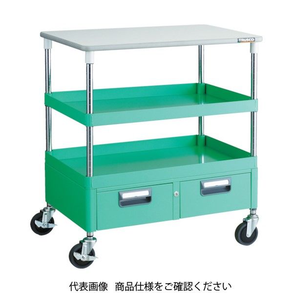 TRUSCO ツールワゴン フェニックスワゴン 省音 600X400XH880 引出 天板付 ヤンググリーン PEW-962WT-YG 1台（直送品）