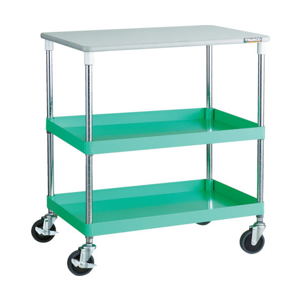 TRUSCO ツールワゴン フェニックスワゴン 省音 750X500XH880 2段 天板付 ヤンググリーン PEW-972T-YG 1台（直送品）