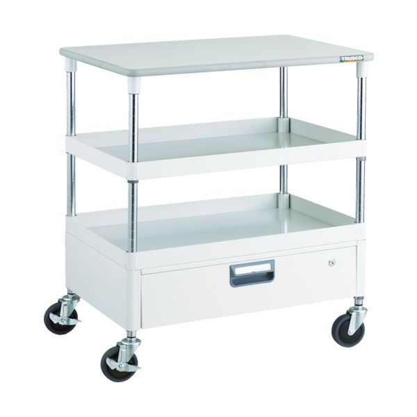 トラスコ中山 TRUSCO ツールワゴン フェニックスワゴン 省音 750X500 1段引出 天板付 ホワイト PEW-972VT-W 1台（直送品）