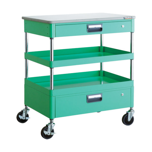 TRUSCO ツールワゴン フェニックスワゴン 省音 750X500XH880 引出 天板付 ヤンググリーン PEW-972VZT-YG（直送品）