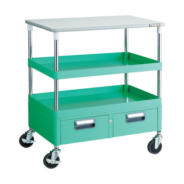 TRUSCO ツールワゴン フェニックスワゴン 省音 750X500XH880 引出 天板付 ヤンググリーン PEW-972WT-YG 1台（直送品）