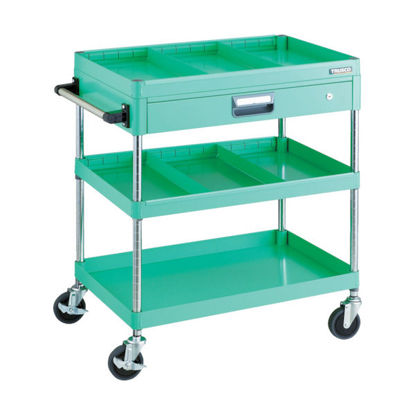TRUSCO ツールワゴン フェニックスワゴン 省音 750X500 仕切2段付 引出付 ヤンググリーン PEW-973ZS2-YG 1台（直送品）