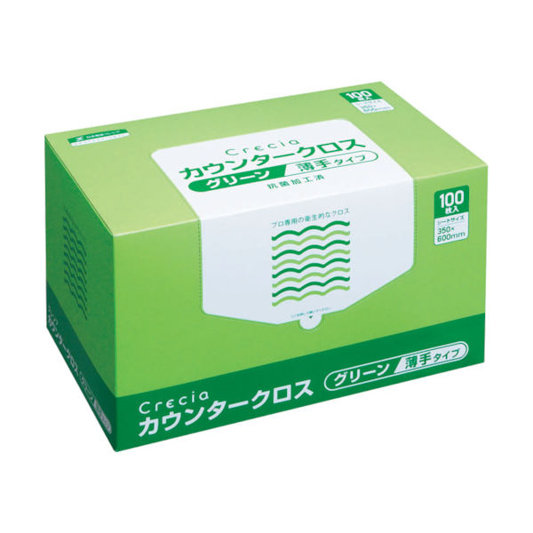 日本製紙クレシア クレシア カウンタークロス 薄手タイプ グリーン 65412 1ケース(600枚) 470-5181（直送品）