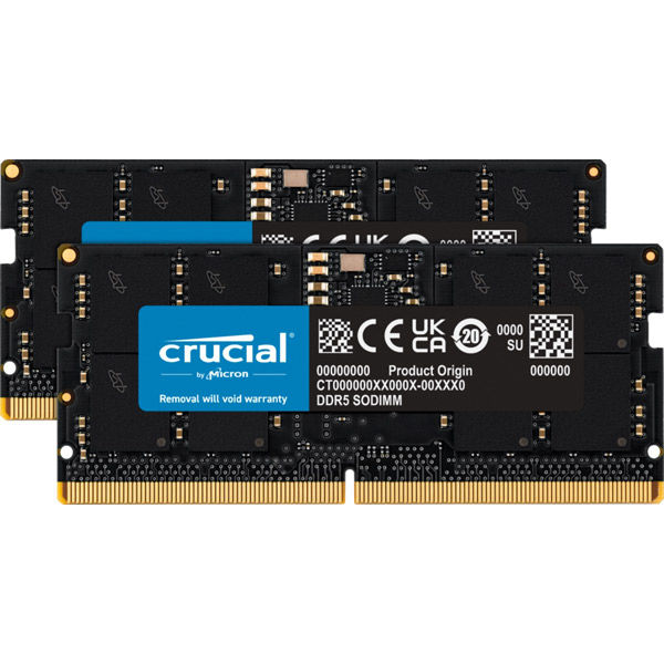 Crucial 32GB Kit(2x16GB)DDR5-4800 SODIMM CL40(16Gbit