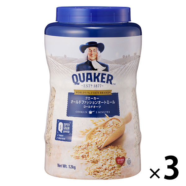 QUAKER（クエーカー） オールドファッションオートミール 1.2kg 1セット（3個）　シリアル　ロールドオーツ