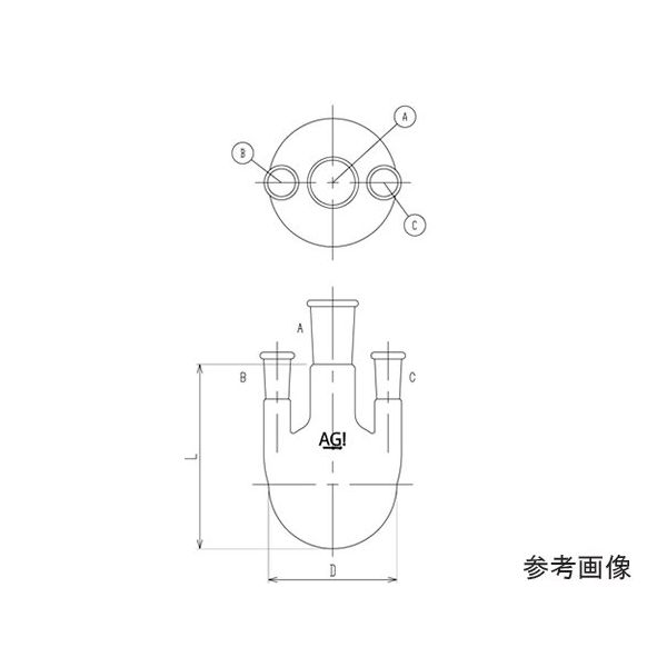 旭製作所 三ツ口フラスコ 側管垂直タイプ 1000mL 24/40・15/35 3118-1-4L2L 1個 64-8912-09（直送品）