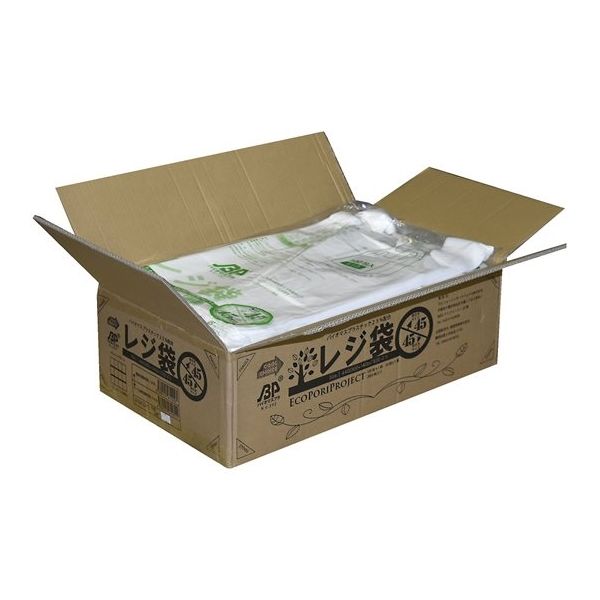 箱売:バイオマスレジ袋乳白 E45W45 1箱（100枚×20冊） 0.016×300（440）×530 64-9607-85（直送品）