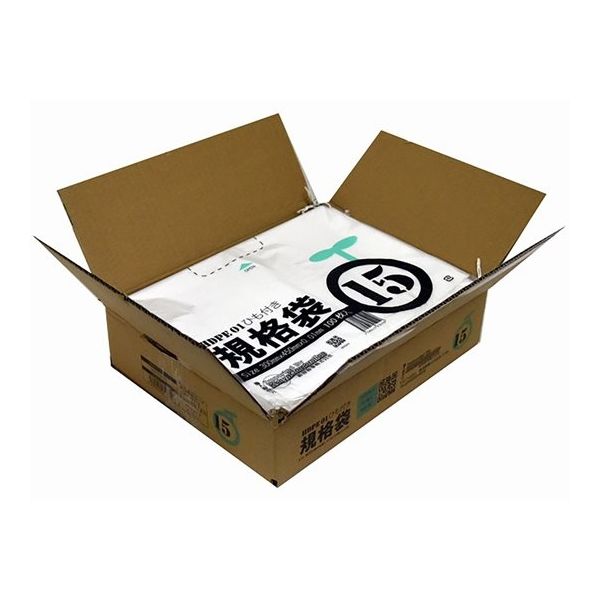 紺屋商事 小箱売:ひも付ポリ袋 01透明 15号 100枚×15冊入 00723315 1箱(1500枚) 64-9608-28（直送品）