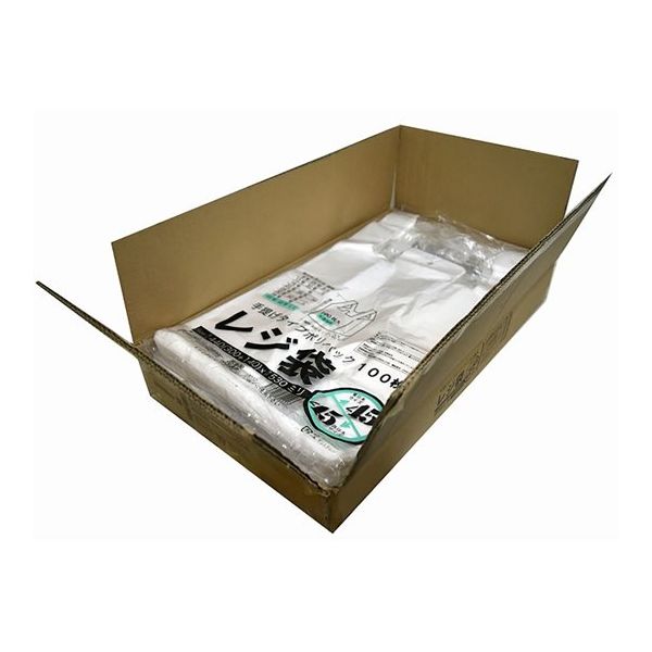 紺屋商事 ケース売:レジ袋半透明 東45西45号 300(440)×530(100枚×10冊) 00723245 1箱(1000枚)（直送品）