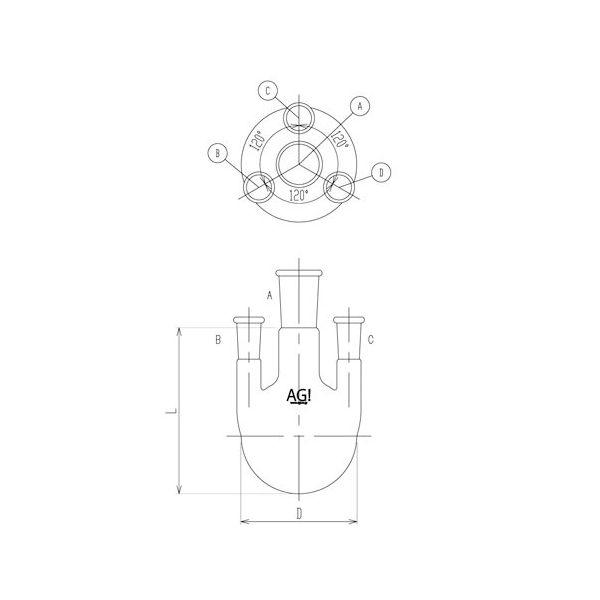 旭製作所 四ツ口フラスコ 側管垂直タイプ 3，000mL 45/50・24/40 3120-3-8L4L 1個 65-0599-08（直送品）