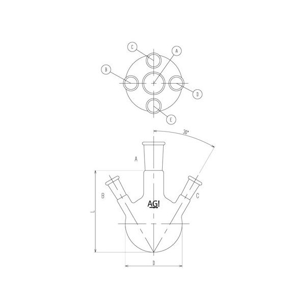 旭製作所 五ツ口フラスコ 20L 55/50・24/40 3114-20-10L4L 1個 65-0598-85（直送品）