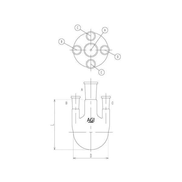 旭製作所 五ツ口フラスコ 側管垂直タイプ 5000mL 50/50