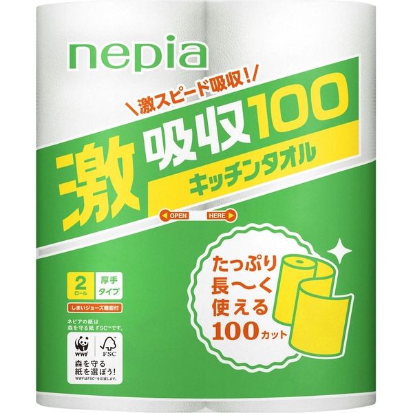 【サイズ交換OK】 王子ネピア ネピア激吸収キッチンタオル2ロール2枚重ね 日用品