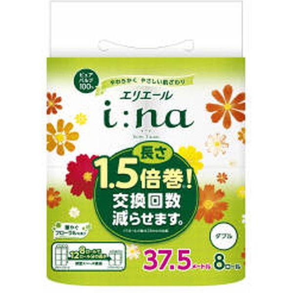 大王製紙 エリエールi:na(イーナ)トイレットティシュー1.5倍巻(ダブル) 4902011824193 1セット(8巻×12点セット)（直送品）