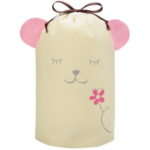 包む アニマル巾着BAG クマガール ピンク T-2705 1セット(1枚×3