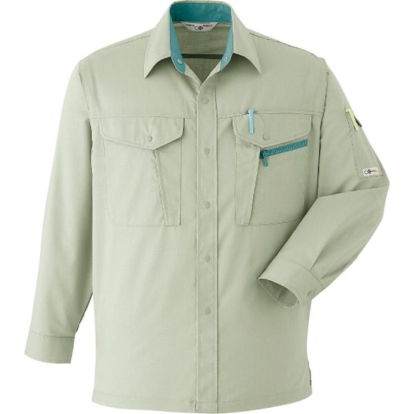 Asahicho（旭蝶繊維） A4 長袖シャツ（ノーフォーク） カーキーグリーン L 1枚（直送品）