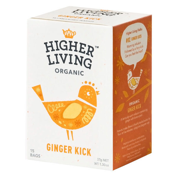 【ノンカフェイン】 Higher Living ハイアリヴィング オーガニック ハーブティー ジンジャーキック 1箱（15バッグ入）