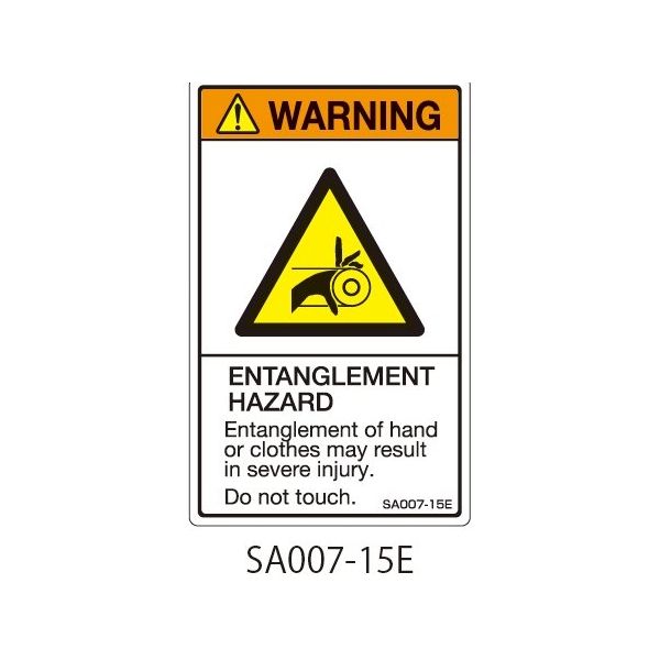 セフティデンキ SAシリーズ ISO警告ラベル 縦型 英文 巻き込み注意 SA007-15E 1式(25枚) 63-5605-02（直送品）