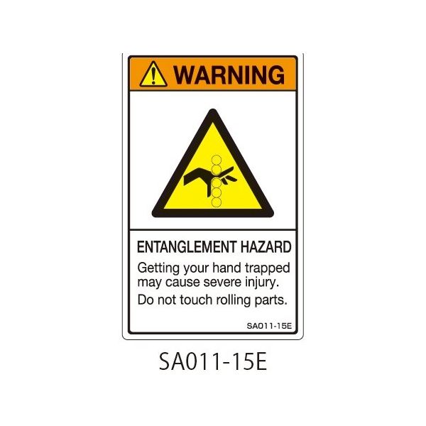 セフティデンキ SAシリーズ ISO警告ラベル 縦型 英文 巻き込み注意 SA011-15E 1式(25枚) 63-5605-06（直送品）