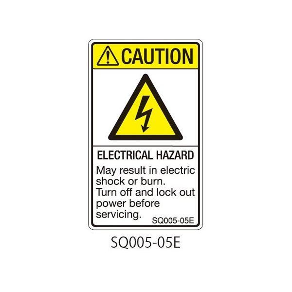 セフティデンキ SQシリーズ 注意ラベル 縦型 英文 感電注意 SQ005-05E 1式(25枚) 63-5607-69（直送品）