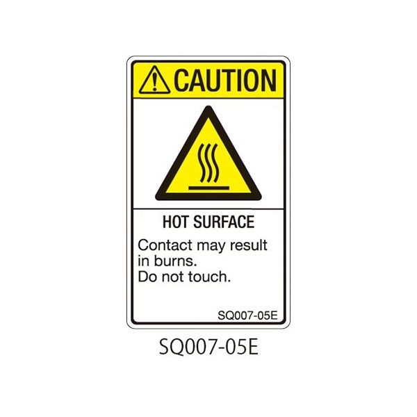 セフティデンキ SQシリーズ 注意ラベル 縦型 英文 高温注意 SQ007-05E 1式(25枚) 63-5607-71（直送品）