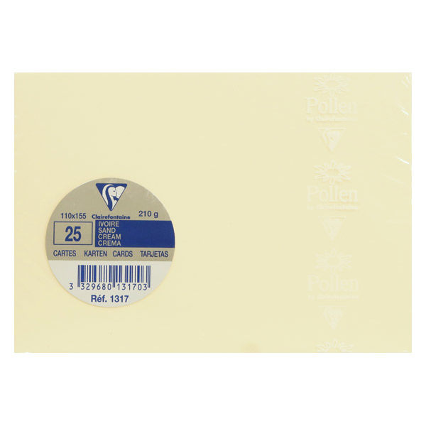 ポレン　カード　110×155ｍｍ　210g/平方m　アイボリー QJCF1317 1セット(25枚入×10パック) クレールフォンテーヌ（直送品）