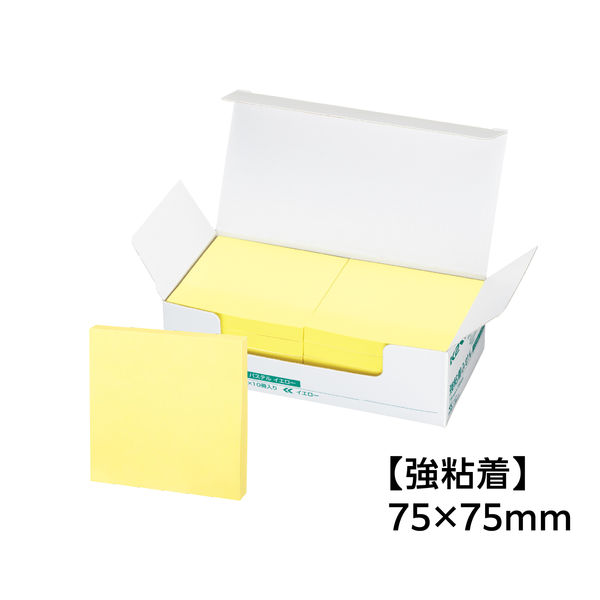 コクヨ 強粘着 ふせん 付箋　＜Ｋ２＞パステル 75×75mm 黄色 K2メ-KP7575YX10 1箱（90枚×10）