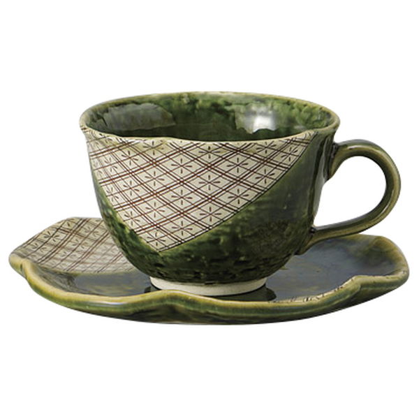 みやび街道 カップ＆ソーサー 織部菱紋花型コーヒー碗皿 (2個入) mkd-77560783（直送品）