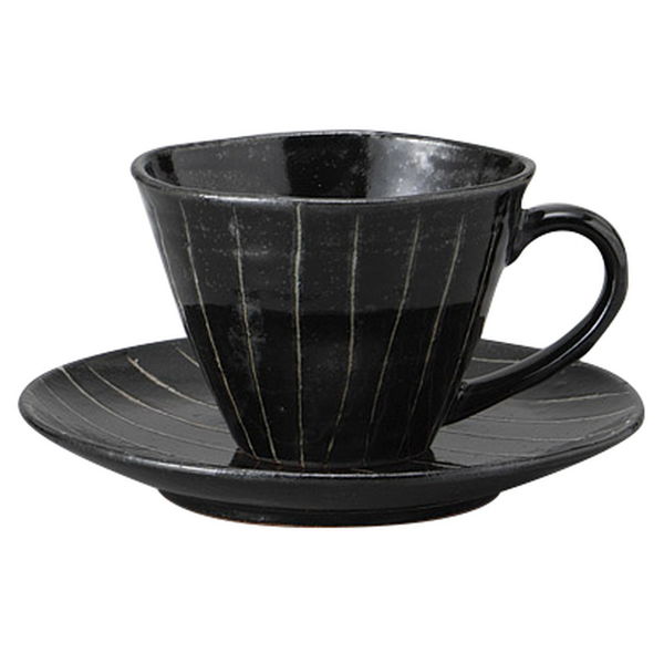 みやび街道 カップ＆ソーサー 黒ストライプコーヒー碗皿 (3個入) mkd-77627013（直送品）