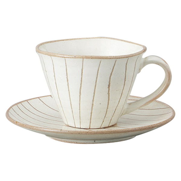 みやび街道 カップ＆ソーサー 粉引ストライプコーヒー碗皿 (3個入) mkd-77630013（直送品）