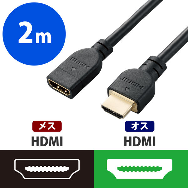 HDMI 延長 ケーブル 2m 4K 60p 金メッキ ブラック DH-HDEX20BK エレコム 1個