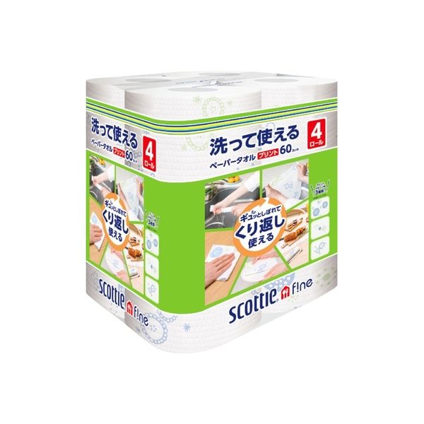 日本製紙クレシア スコッティ ファイン 洗って使えるペーパータオル プリント 60カット 4901750353643 4巻×6点セット（直送品）