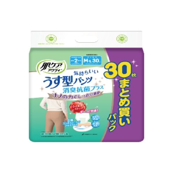日本製紙クレシア 肌ケア アクティ うす型パンツ消臭抗菌プラス M-L 4901750806552 30枚×2点セット（直送品）